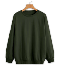 Vimal Jonney Olive Solid Round Neck Cotton Fleece Sweatshirt for Women