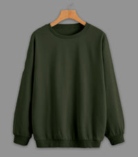 Vimal Jonney Olive Solid Round Neck Cotton Fleece Sweatshirt for Women