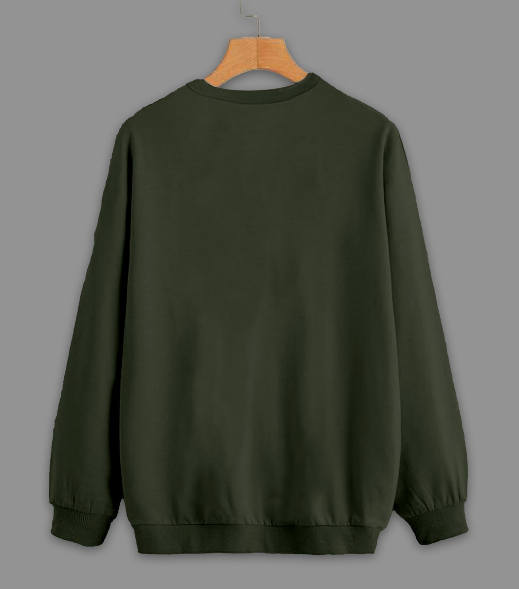 Vimal Jonney Olive Solid Round Neck Cotton Fleece Sweatshirt for Men