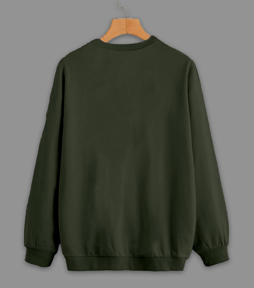 Vimal Jonney Olive Solid Round Neck Cotton Fleece Sweatshirt for Women