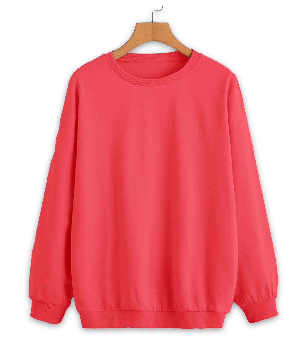 Vimal Jonney Pink Solid Round Neck Cotton Fleece Sweatshirt for Women