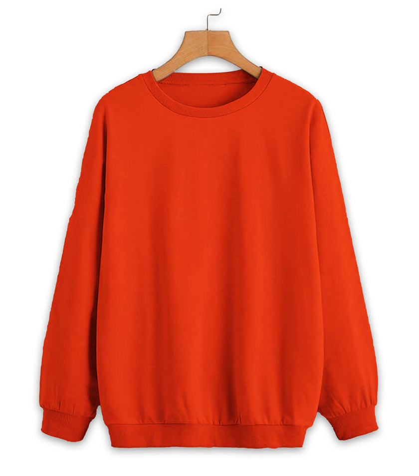 Vimal Jonney Rust Solid Round Neck Cotton Fleece Sweatshirt for Women