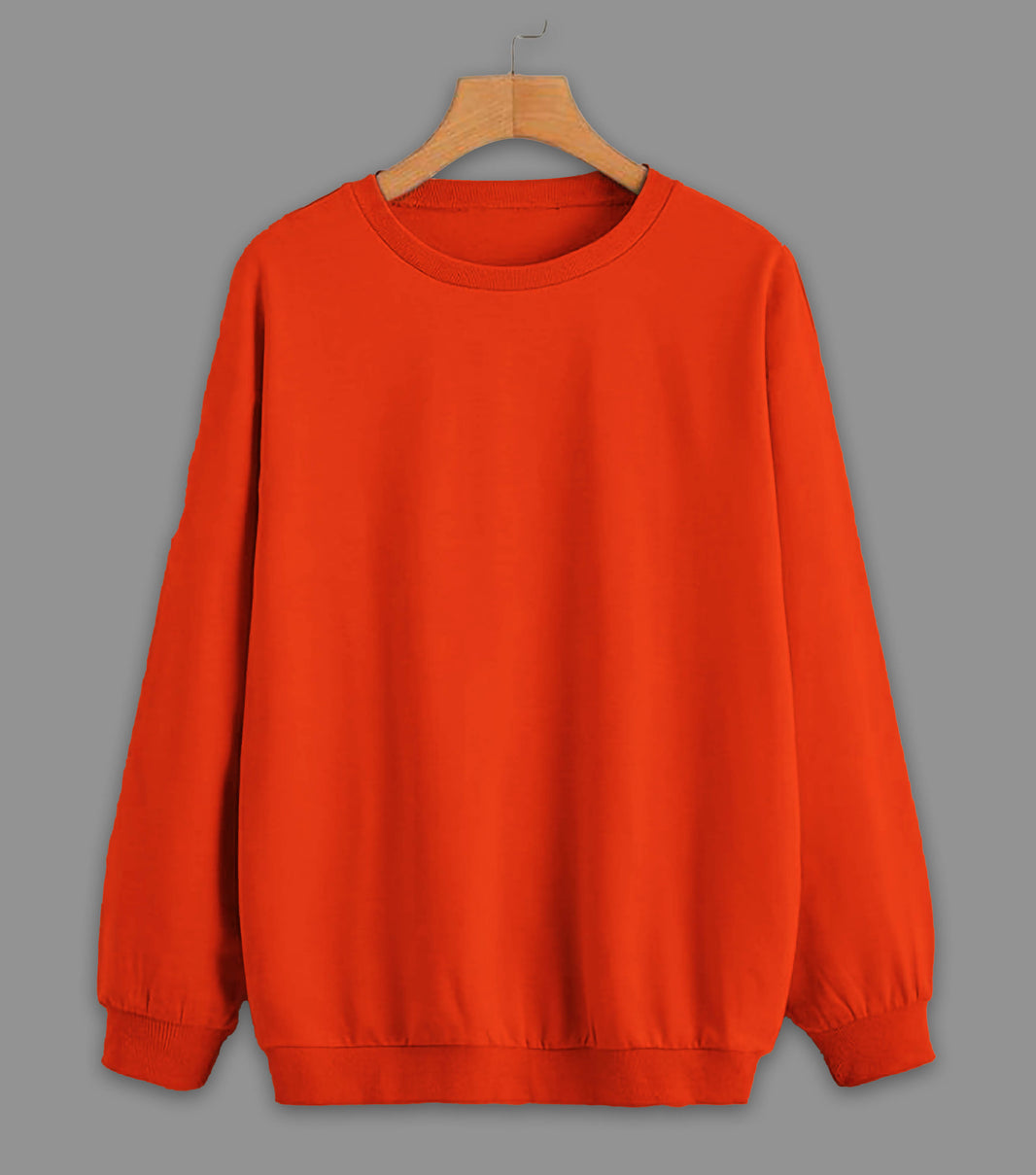 Vimal Jonney Rust Solid Round Neck Cotton Fleece Sweatshirt for Women