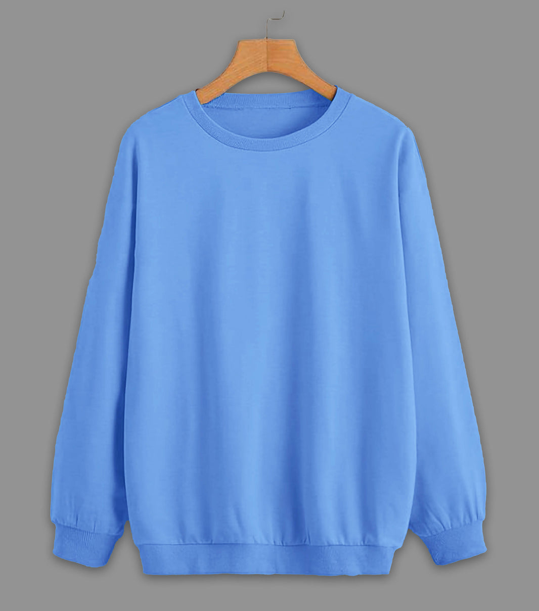 Vimal Jonney Sky Blue Solid Round Neck Cotton Fleece Sweatshirt for Men