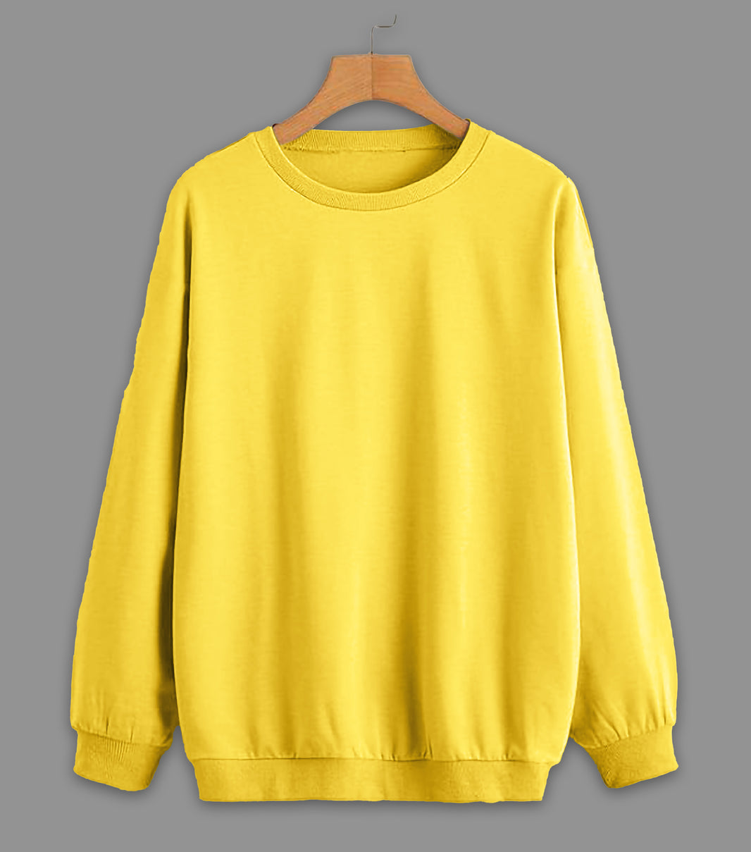 Vimal Jonney Yellow Solid Round Neck Cotton Fleece Sweatshirt for Men