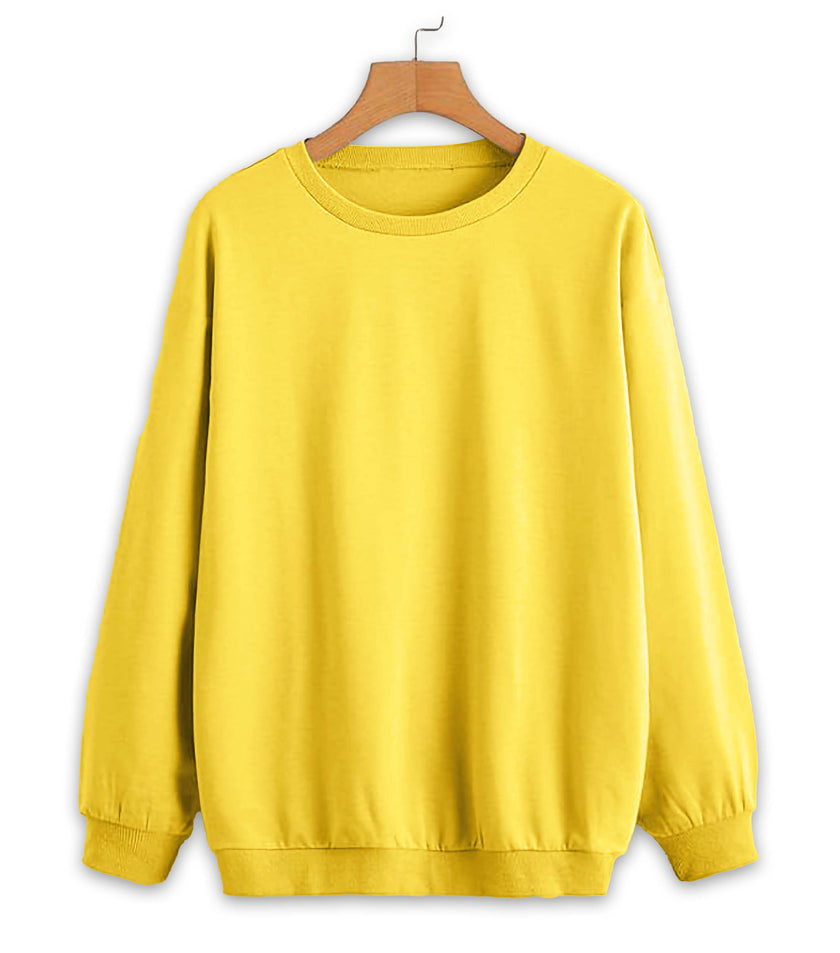 Vimal Jonney Yellow Solid Round Neck Cotton Fleece Sweatshirt for Women