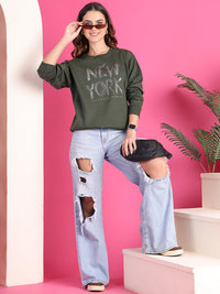 VimaL Jonney Regular Fit Green Printed Sweatshirt For Women