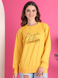 VimaL Jonney Regular Fit Yellow Printed Sweatshirt For Women