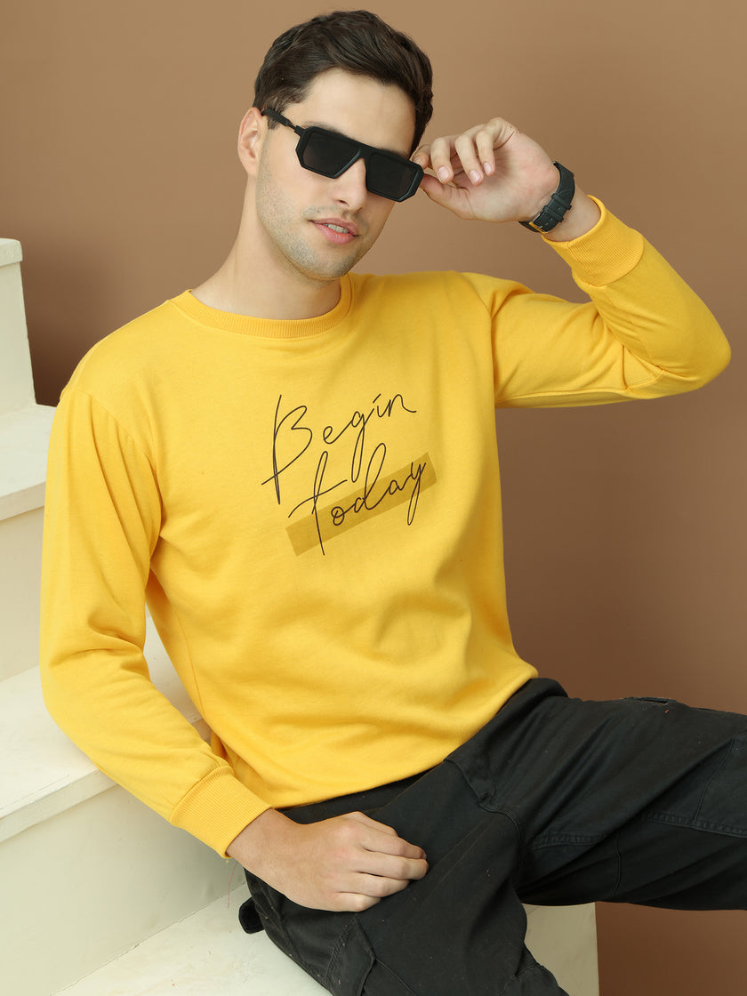 VimaL Jonney Regular Fit Yellow Printed Sweatshirt For Men