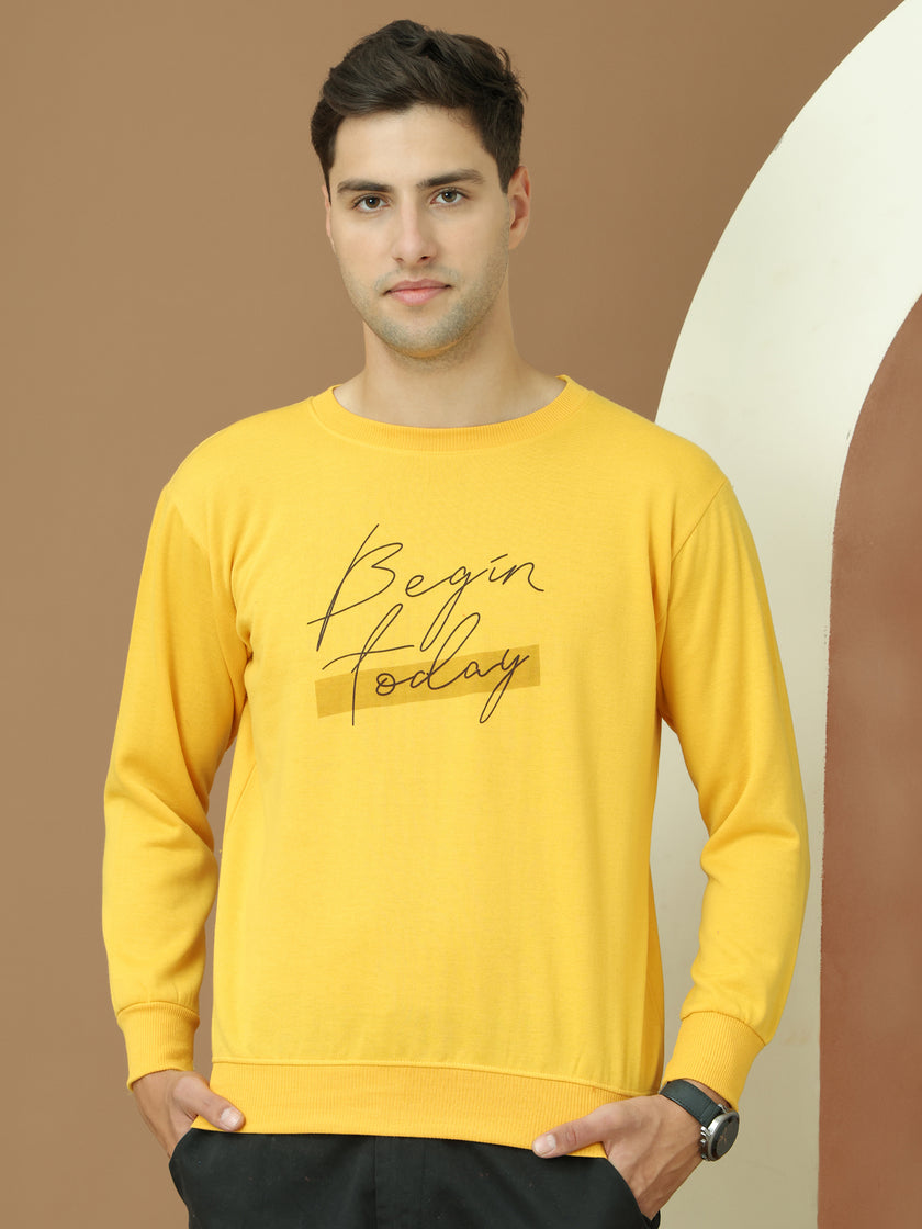 VimaL Jonney Regular Fit Yellow Printed Sweatshirt For Men