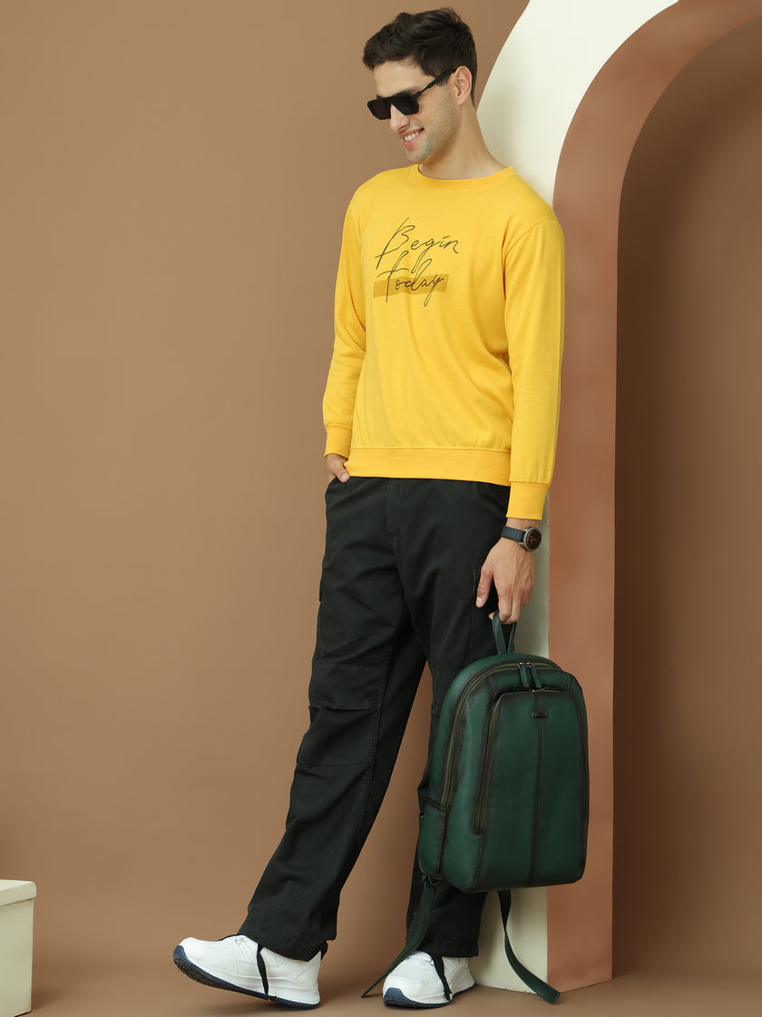 VimaL Jonney Regular Fit Yellow Printed Sweatshirt For Men