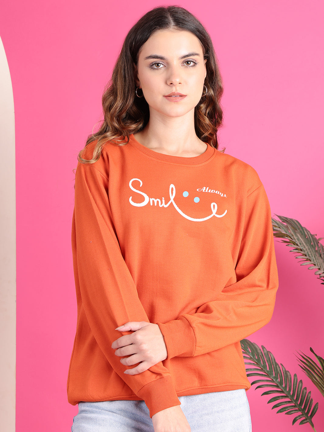 VimaL Jonney Regular Fit Orange Printed Sweatshirt For Women