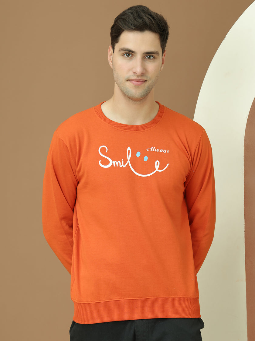 VimaL Jonney Regular Fit Orange Printed Sweatshirt For Men