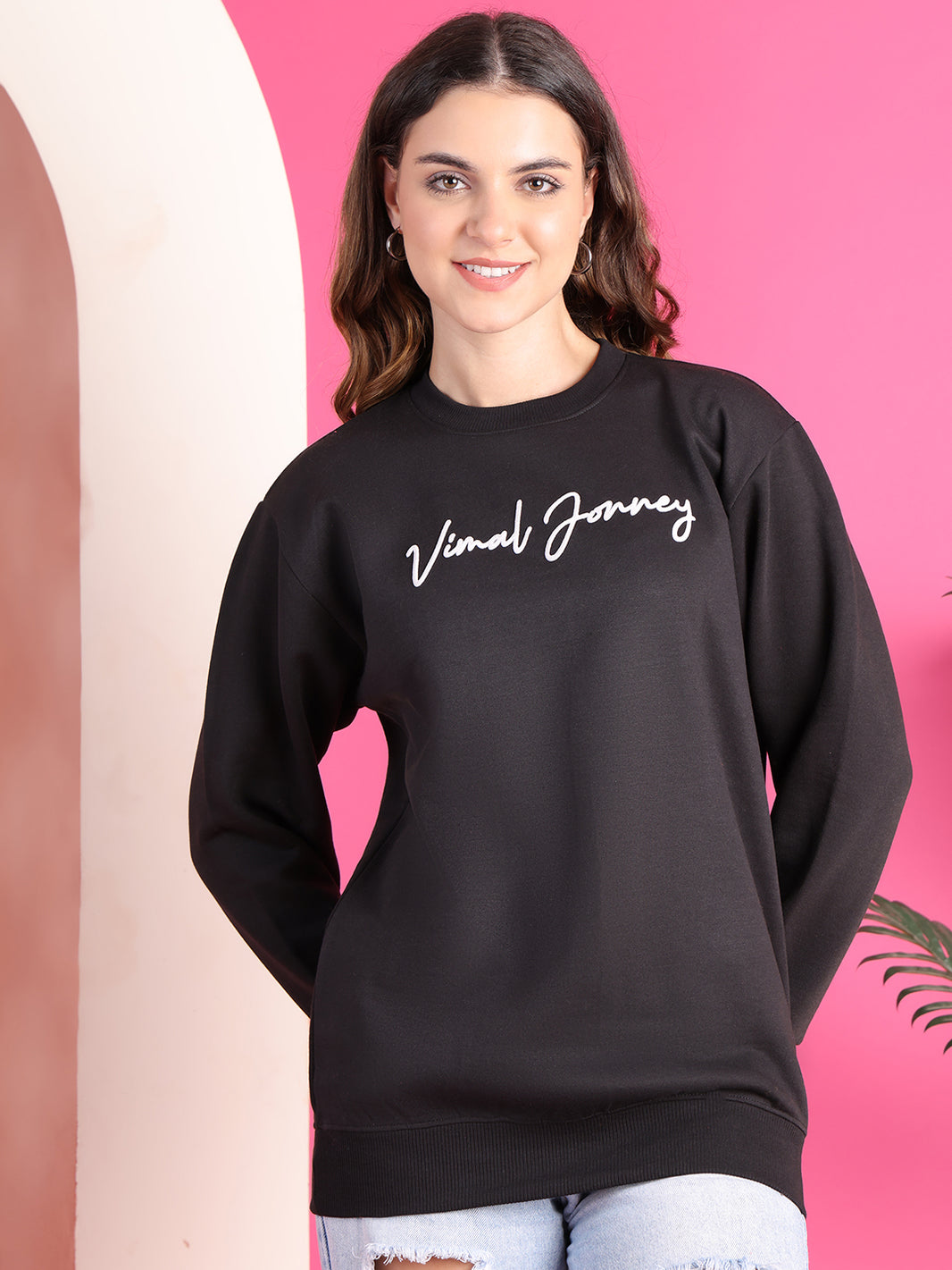 VimaL Jonney Regular Fit Black Printed Sweatshirt For Women