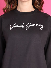 VimaL Jonney Regular Fit Black Printed Sweatshirt For Women