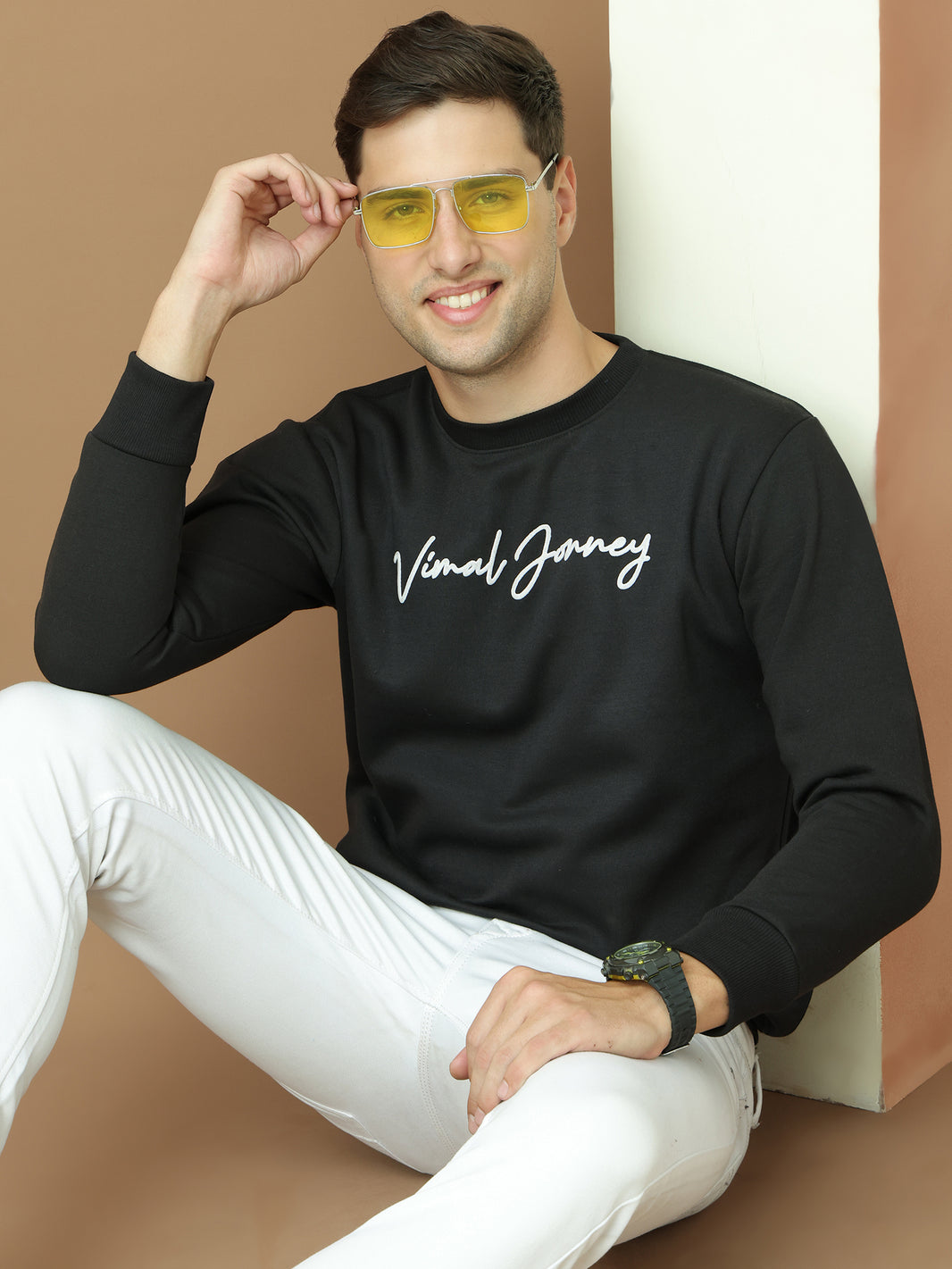 VimaL Jonney Regular Fit Black Printed Sweatshirt For Men