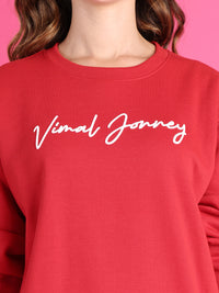 VimaL Jonney Regular Fit Maroon Printed Sweatshirt For Women