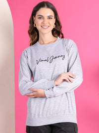 VimaL Jonney Regular Fit Grey Printed Sweatshirt For Women