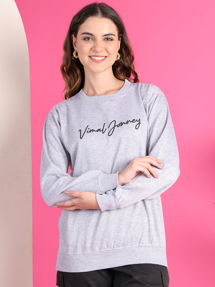 VimaL Jonney Regular Fit Grey Printed Sweatshirt For Women