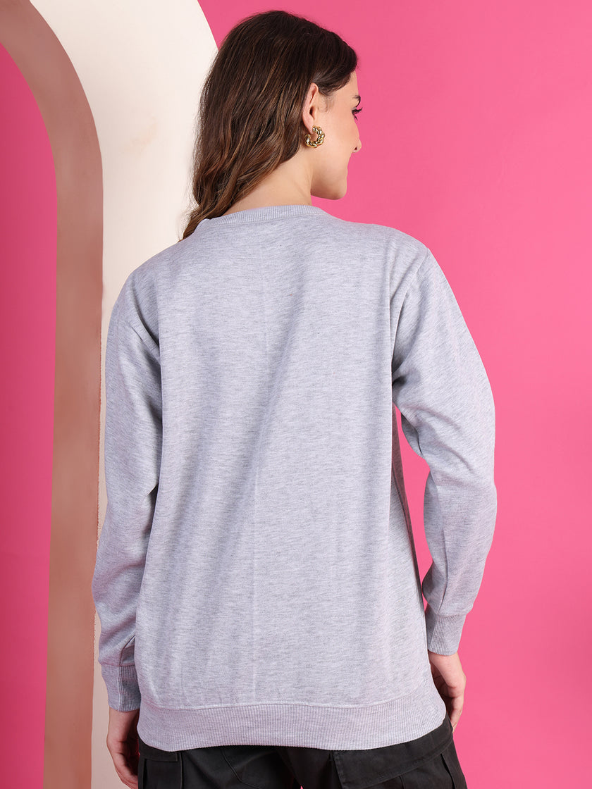 VimaL Jonney Regular Fit Grey Printed Sweatshirt For Women