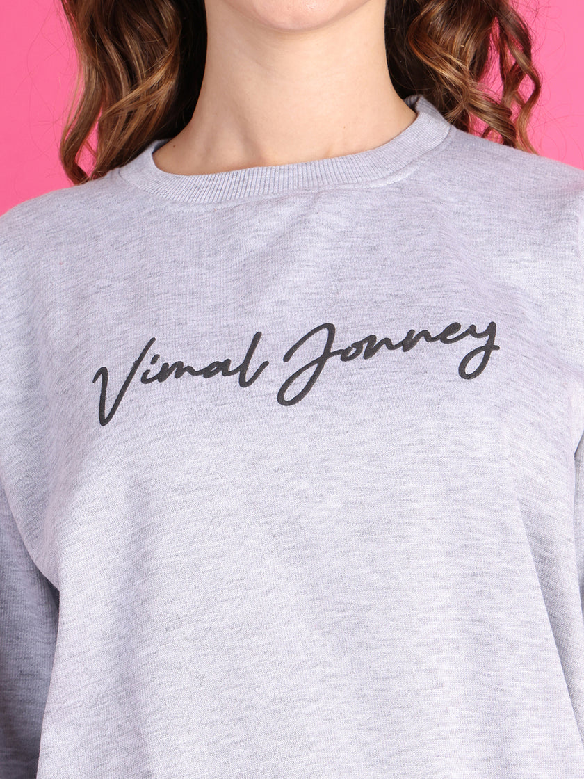 VimaL Jonney Regular Fit Grey Printed Sweatshirt For Women