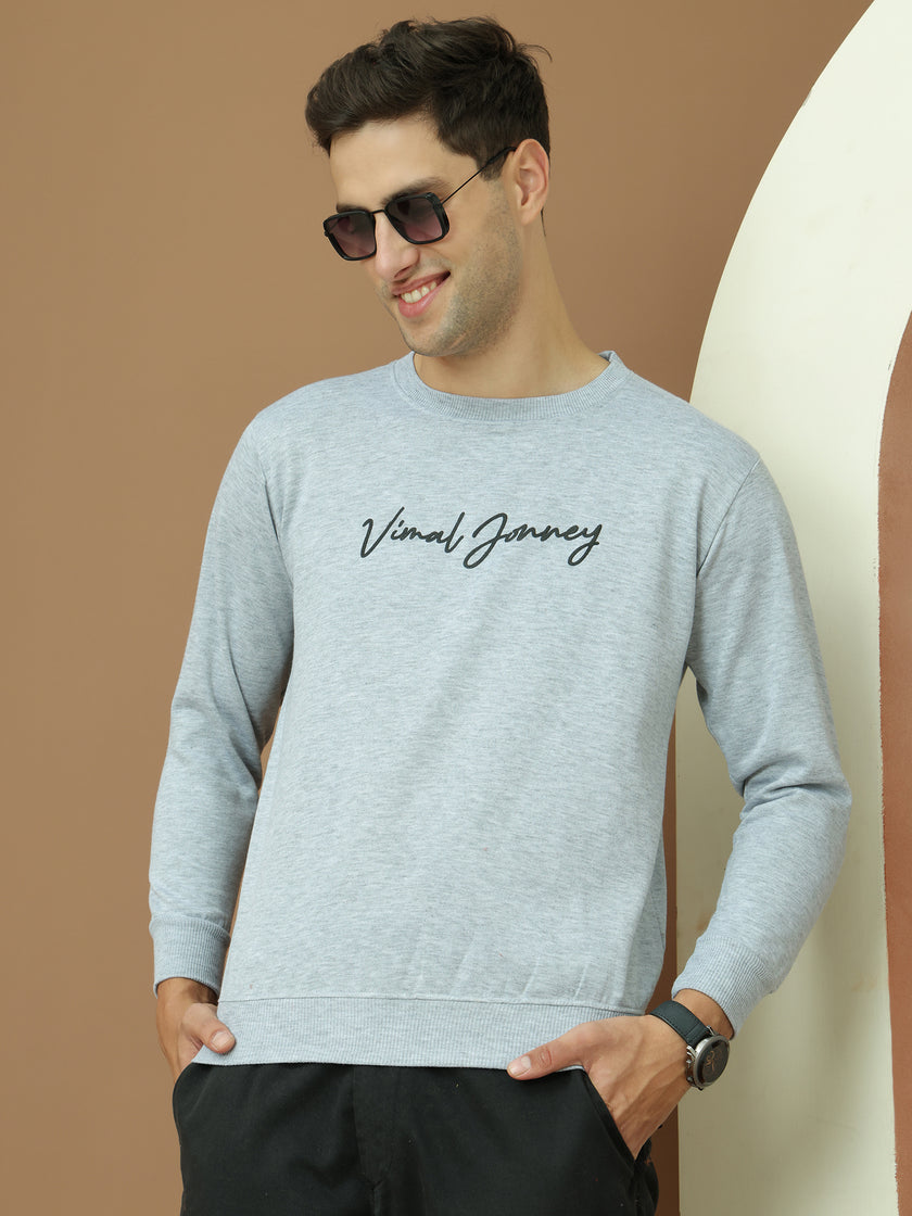 VimaL Jonney Regular Fit Grey Printed Sweatshirt For Men