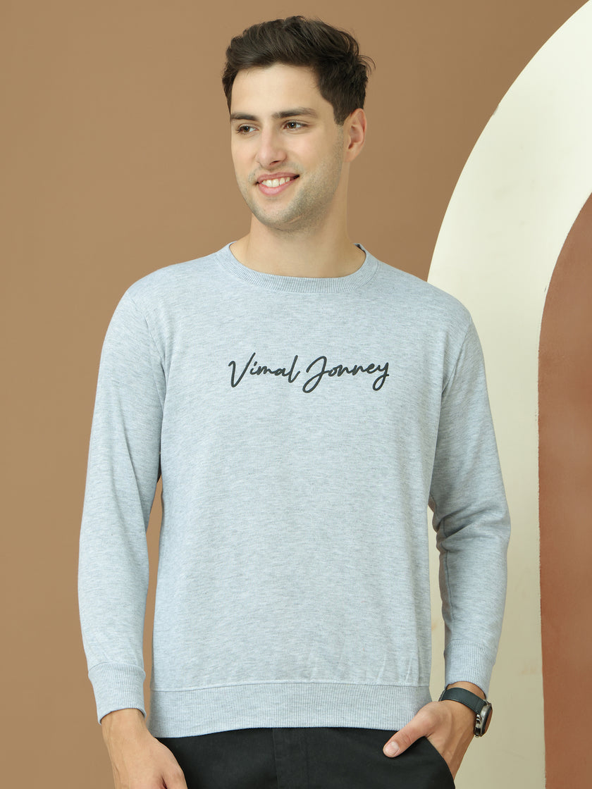 VimaL Jonney Regular Fit Grey Printed Sweatshirt For Men