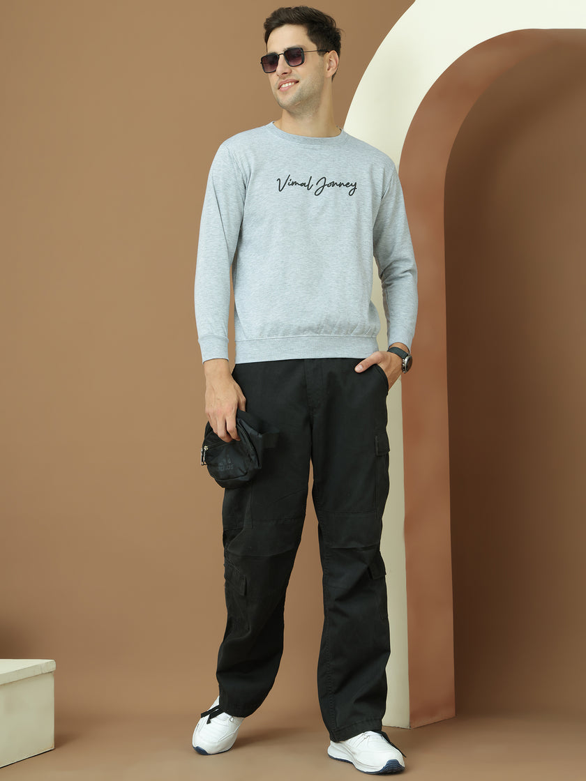 VimaL Jonney Regular Fit Grey Printed Sweatshirt For Men