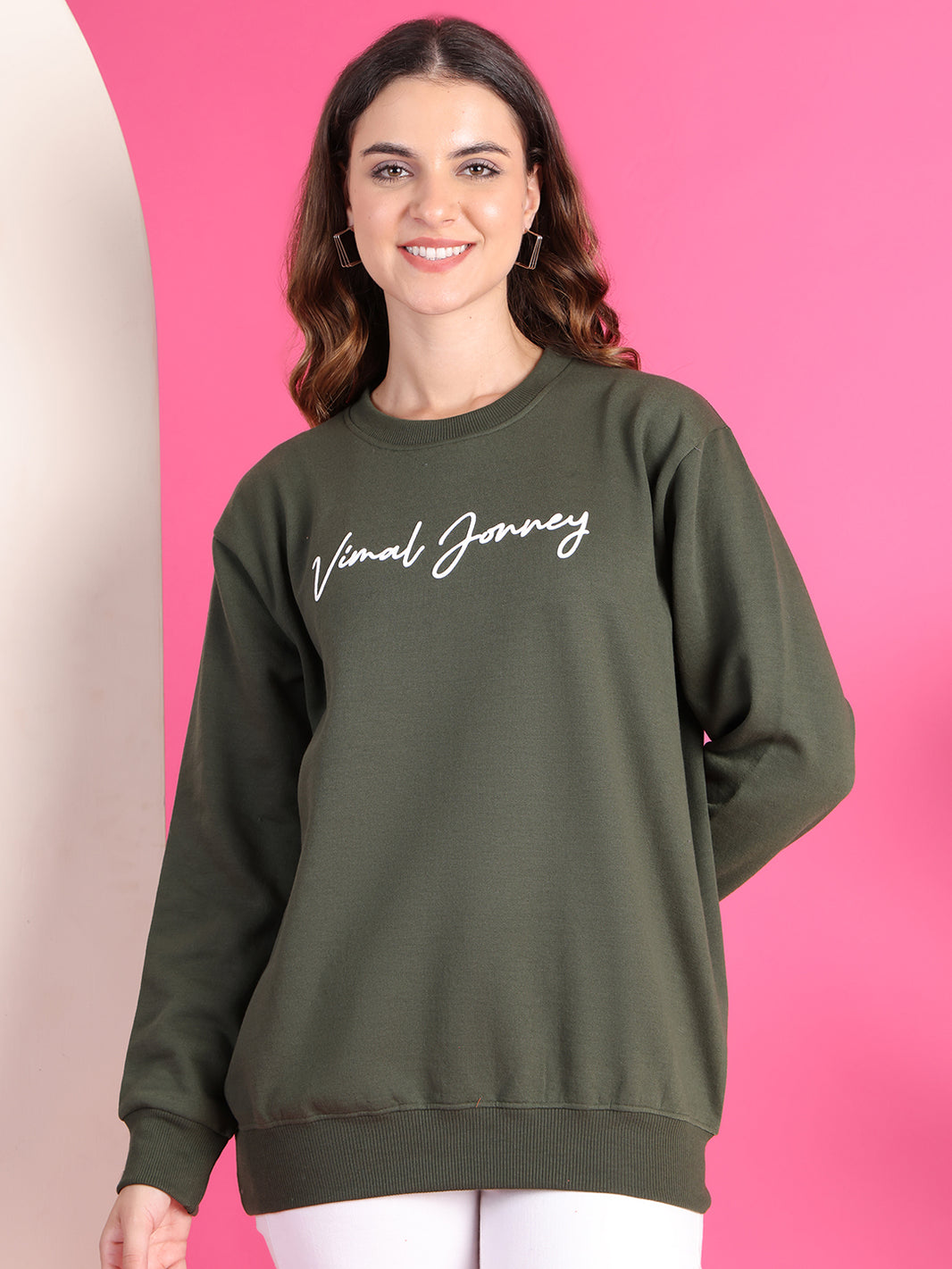 VimaL Jonney Regular Fit Green Printed Sweatshirt For Women