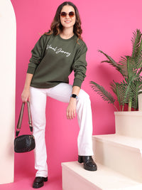 VimaL Jonney Regular Fit Green Printed Sweatshirt For Women