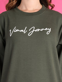 VimaL Jonney Regular Fit Green Printed Sweatshirt For Women