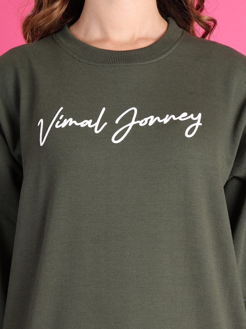 VimaL Jonney Regular Fit Green Printed Sweatshirt For Women