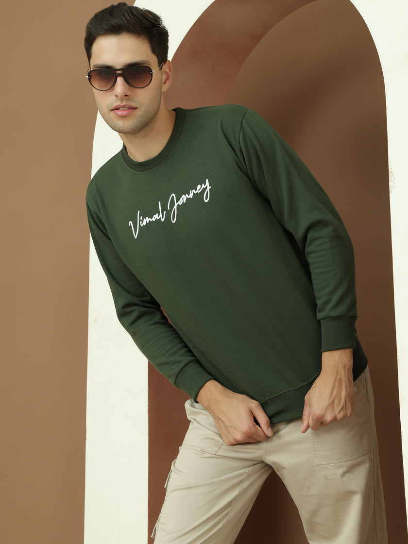 VimaL Jonney Regular Fit Green Printed Sweatshirt For Men