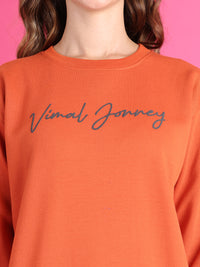 VimaL Jonney Regular Fit Orange Printed Sweatshirt For Women