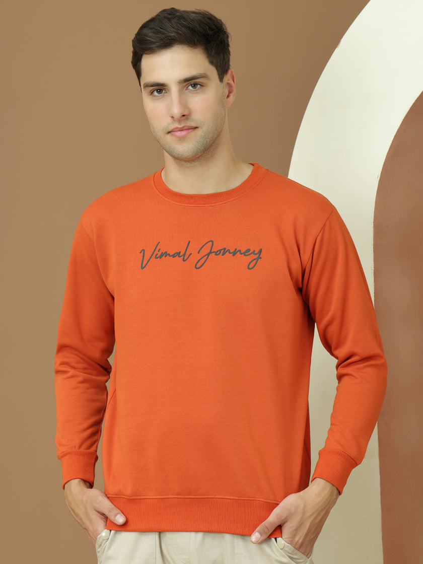 VimaL Jonney Regular Fit Orange Printed Sweatshirt For Men