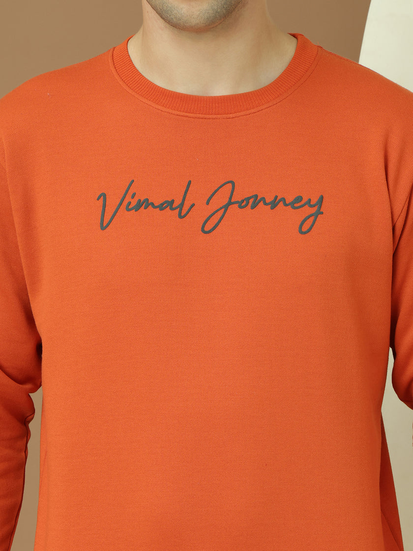 VimaL Jonney Regular Fit Orange Printed Sweatshirt For Men