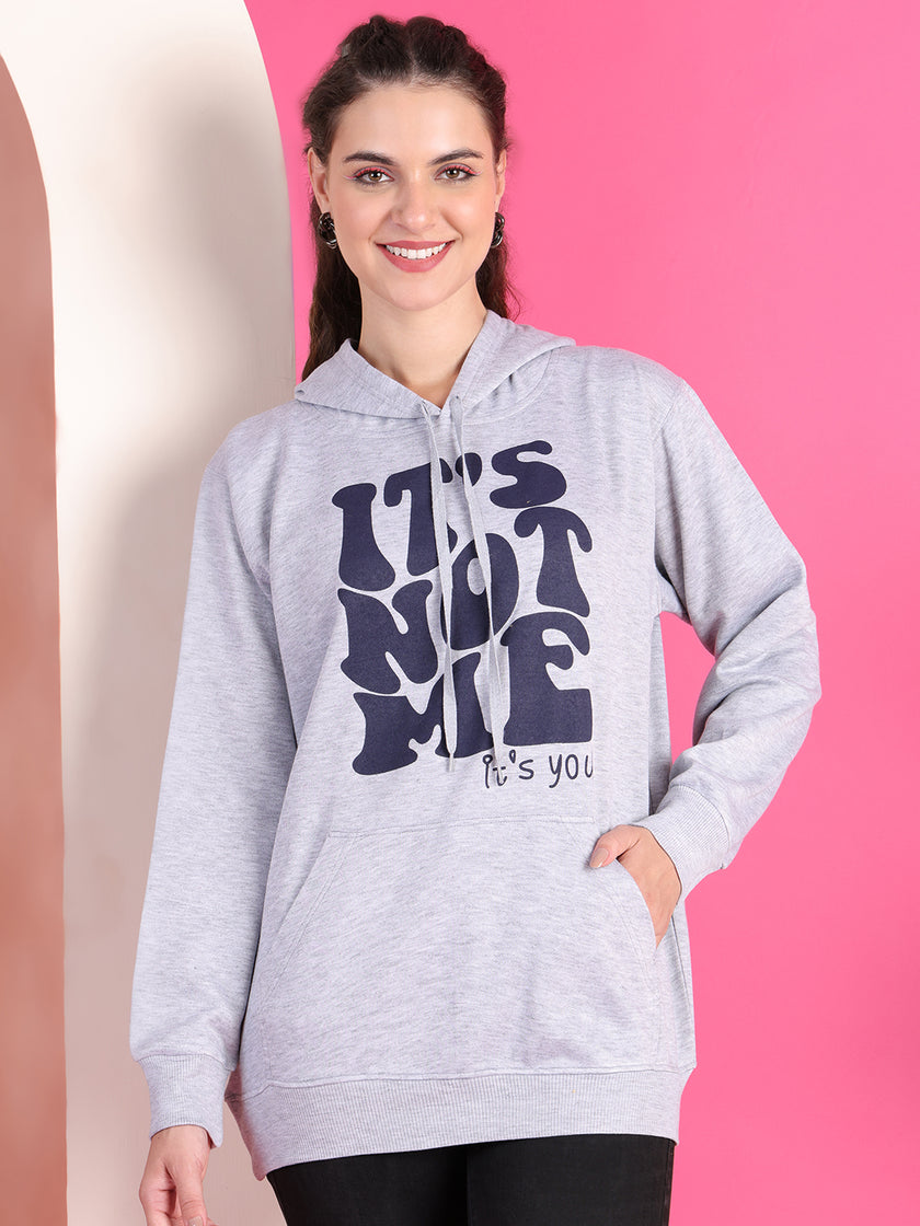 VimaL Jonney Regular Fit Grey Printed Hoodie For Women