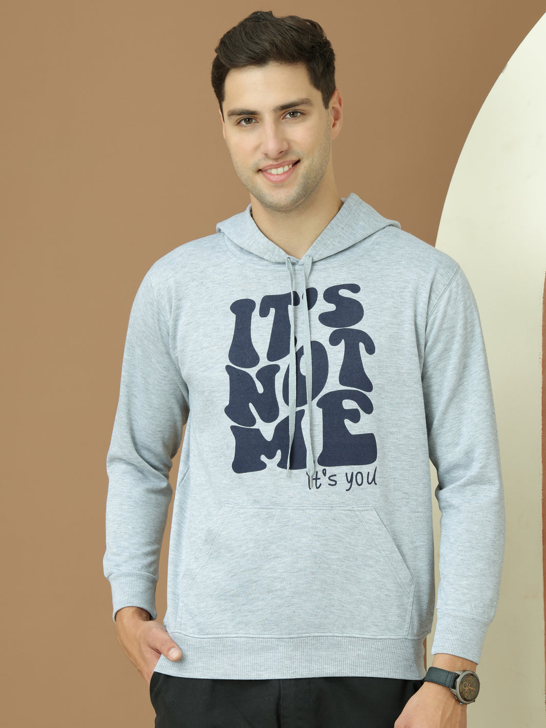 VimaL Jonney Regular Fit Grey Printed Hoodie For Men