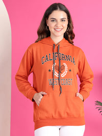 VimaL Jonney Regular Fit Orange Printed Hoodie For Women