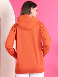 VimaL Jonney Regular Fit Orange Printed Hoodie For Women