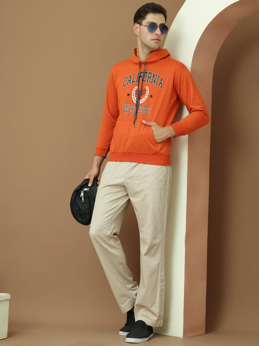 VimaL Jonney Regular Fit Orange Printed Hoodie For Men