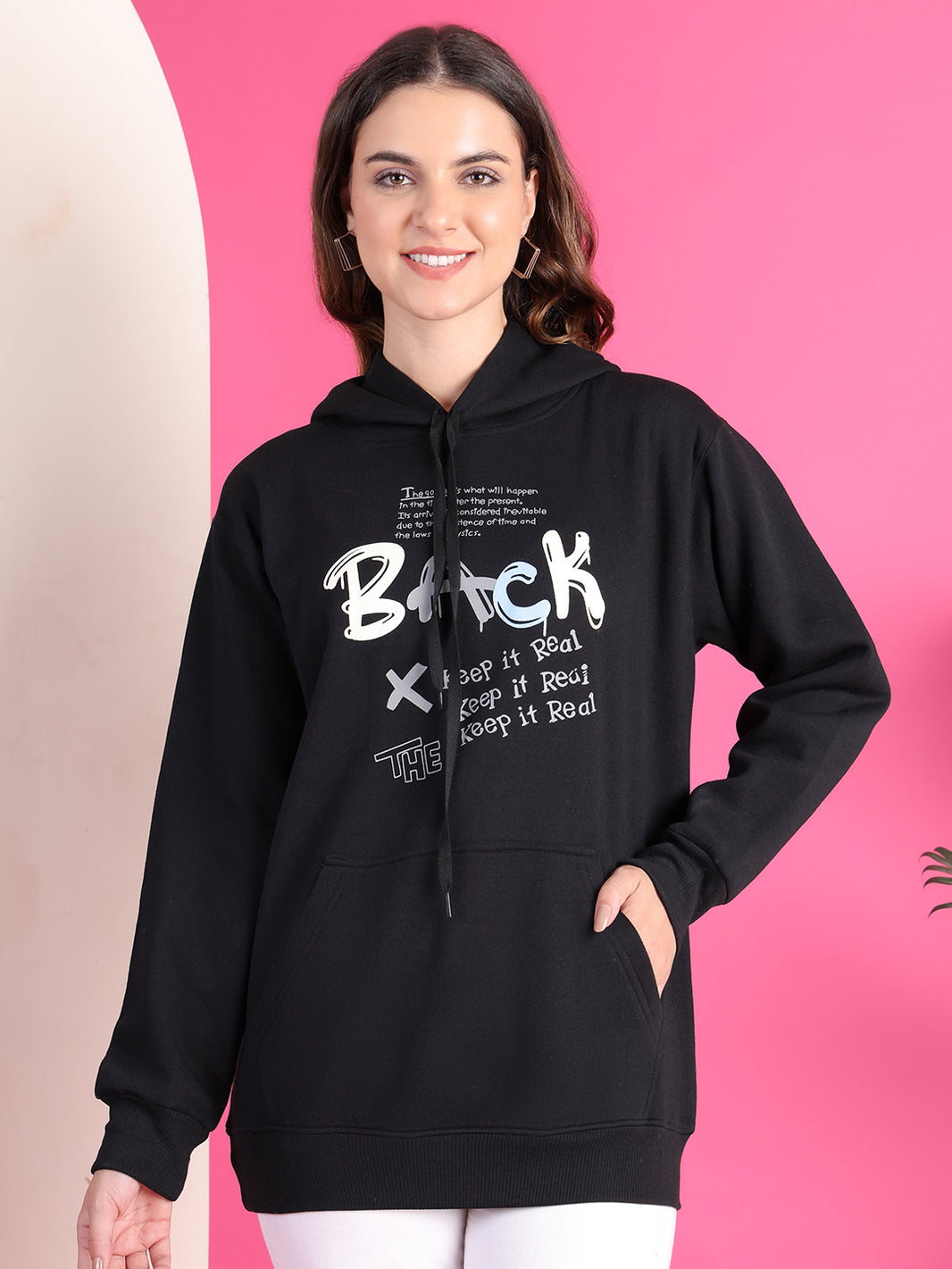 VimaL Jonney Regular Fit Black Printed Hoodie For Women