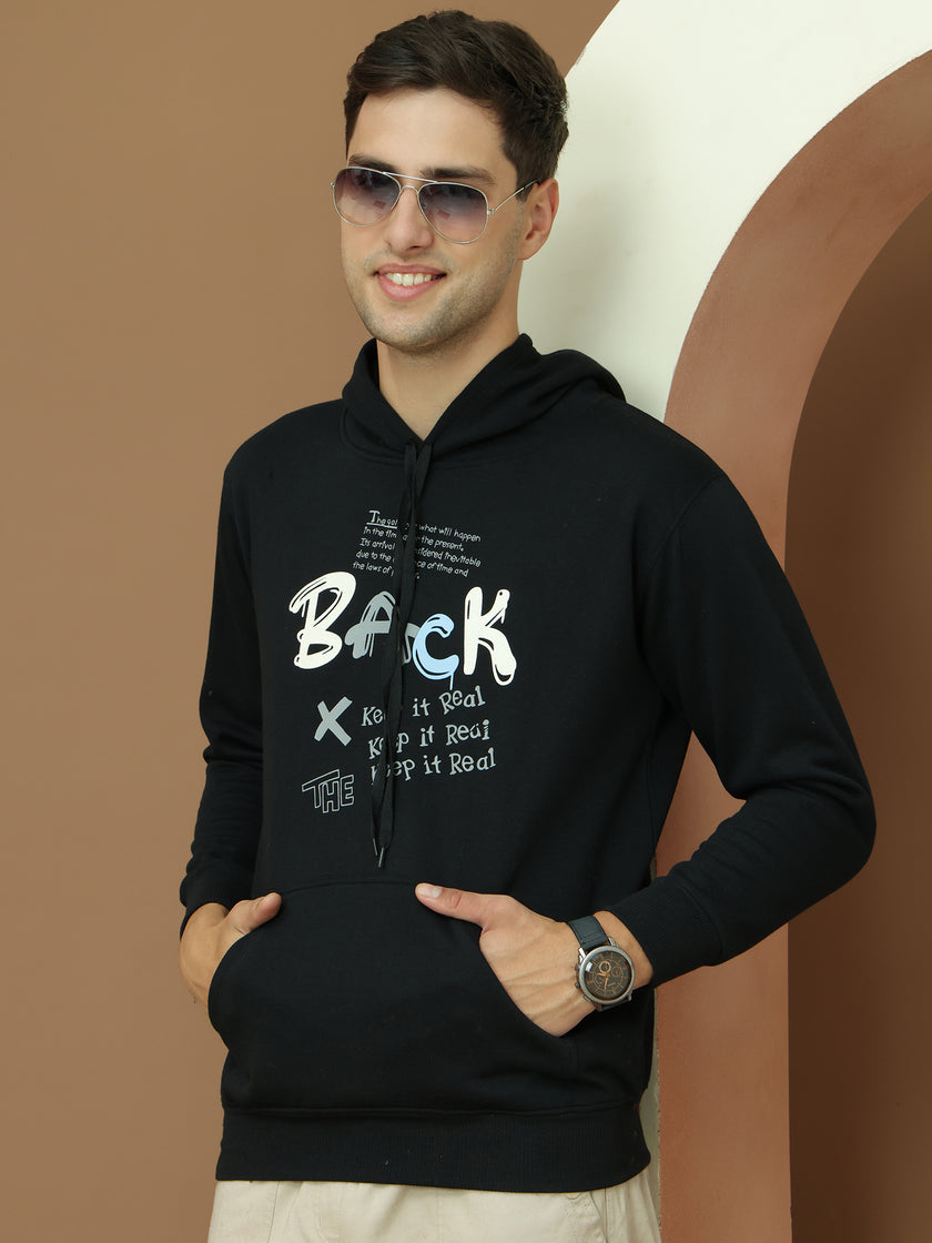 VimaL Jonney Regular Fit Black Printed Hoodie For Men