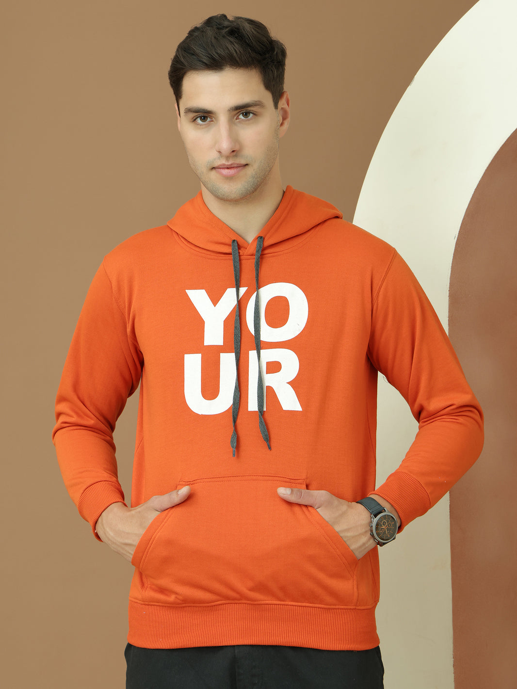 VimaL Jonney Regular Fit Orange Printed Hoodie For Men