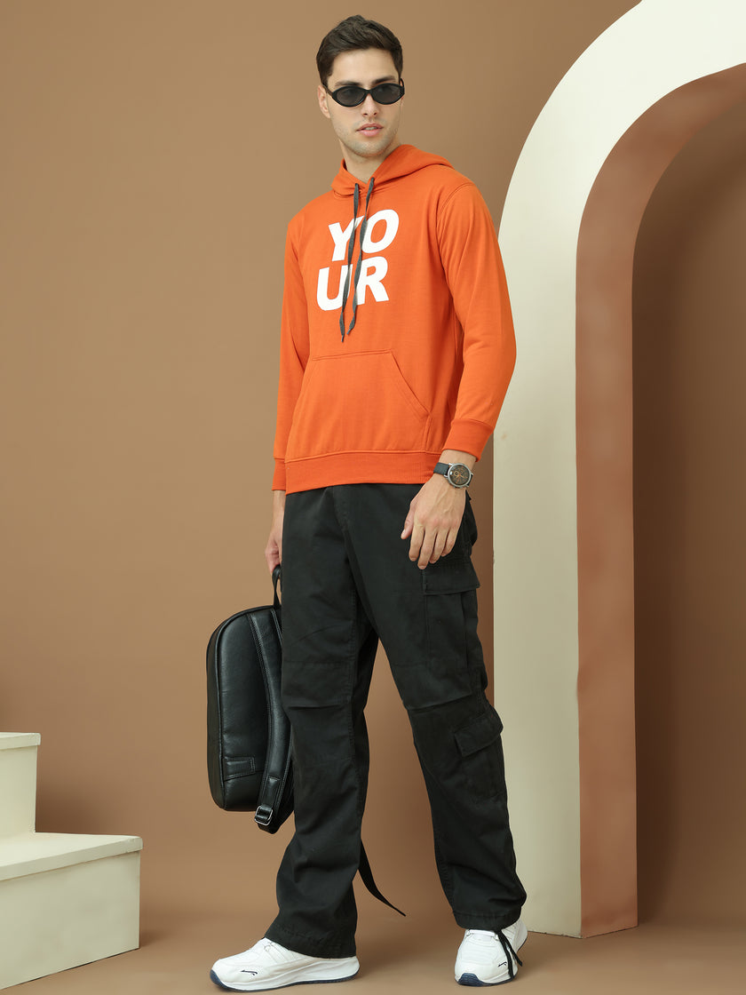 VimaL Jonney Regular Fit Orange Printed Hoodie For Men