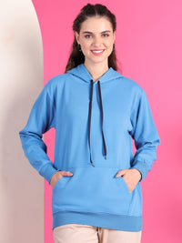 VimaL Jonney Regular Fit Blue Solid Hoodie For Women