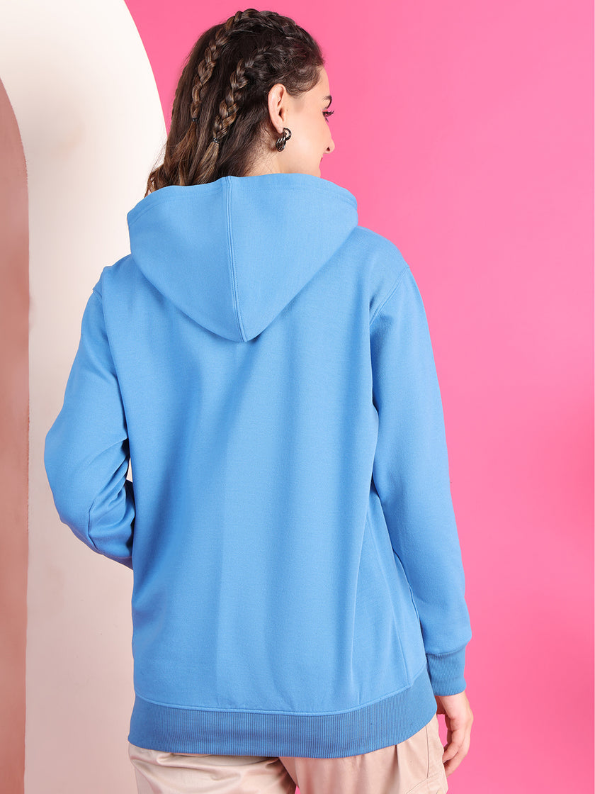 VimaL Jonney Regular Fit Blue Solid Hoodie For Women