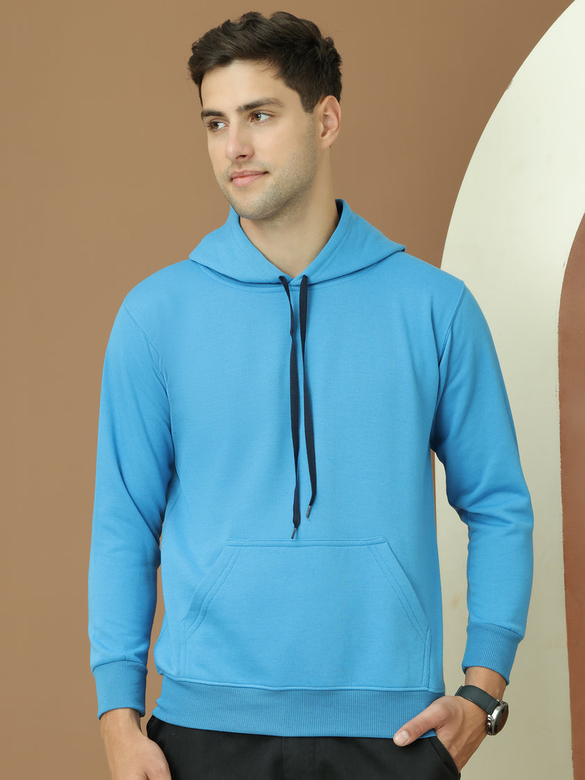 VimaL Jonney Regular Fit Blue Solid Hoodie For Men