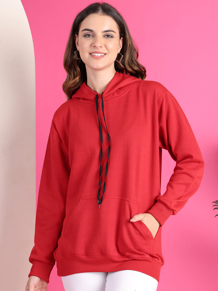 VimaL Jonney Regular Fit Maroon Solid Hoodie For Women