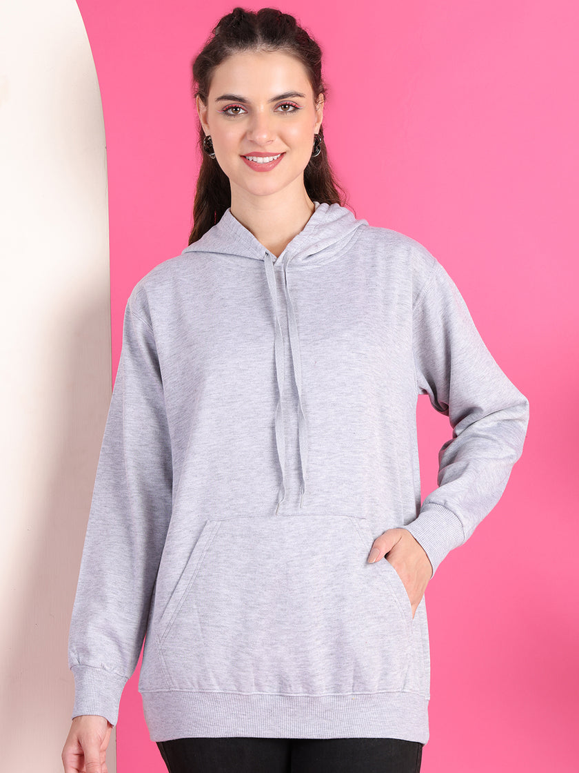 VimaL Jonney Regular Fit Grey Solid Hoodie For Women